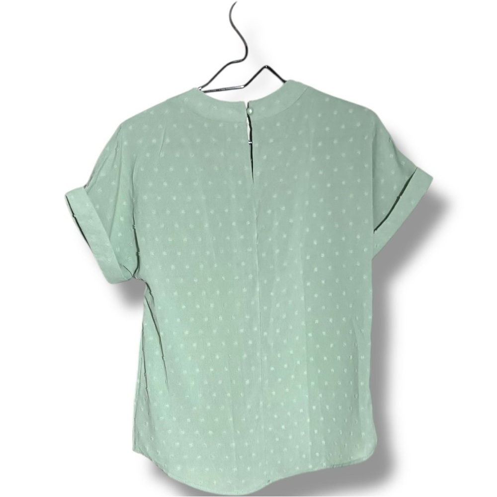 Unbranded Chic Mint Green Textured Short Sleeve Flowy Crewneck Blouse - Picture 15 of 16